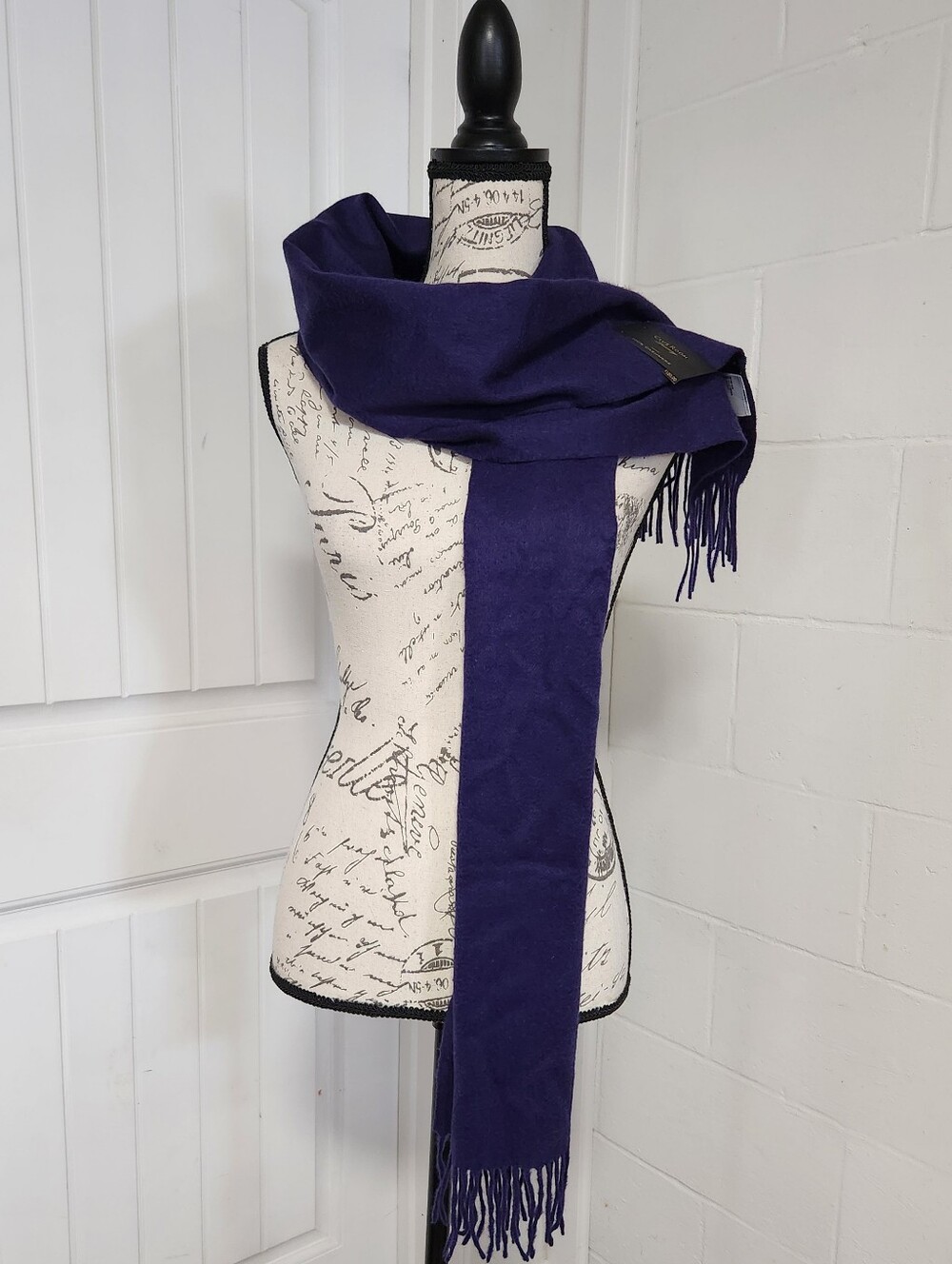 Club Room 100% Cashmere Fringed Scarf - Solid Navy Blue Wrap